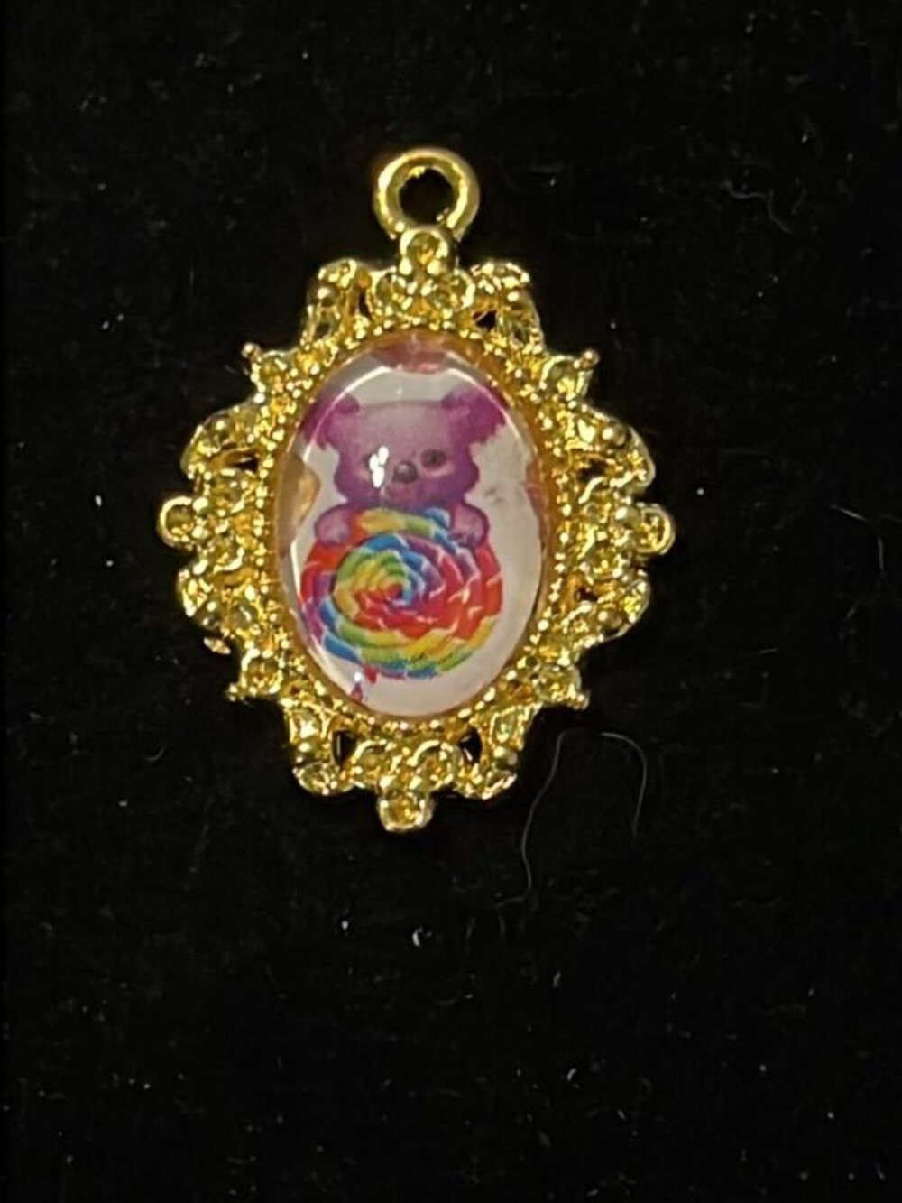 Pink Bear with Gold Tone Frame Pendant